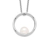Freshwater Cultured Pearl Circle Pendant Necklace in Sterling Silver the Chain